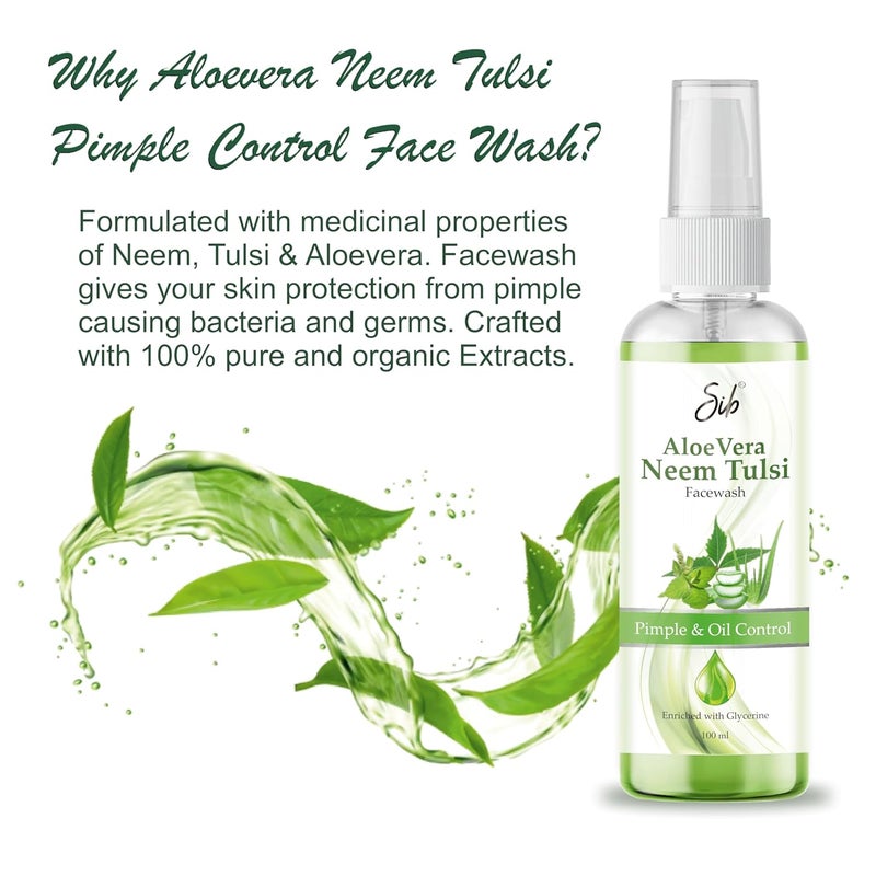 SIB Sib Fresh Neem Tulsi and Aloe Vera Pimple Control Face Wash for Men Women Glowing Bright Skin and Oil Control Face Wash Suitable for All Skin Types 100 ML Pack of 1 - Image 3
