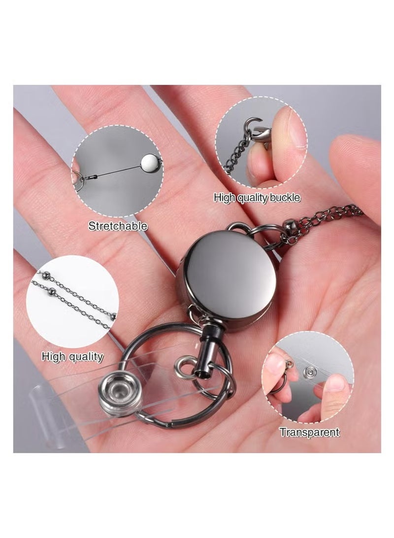 حامل شارة الهوية 3 قطع مع الحبل قابل للسحب مكتب العمل بطاقة الهوية حامل شارة الفولاذ المقاوم للصدأ للماء مجموعة لرخصة القيادة أو بطاقة الصحافة - Image 4