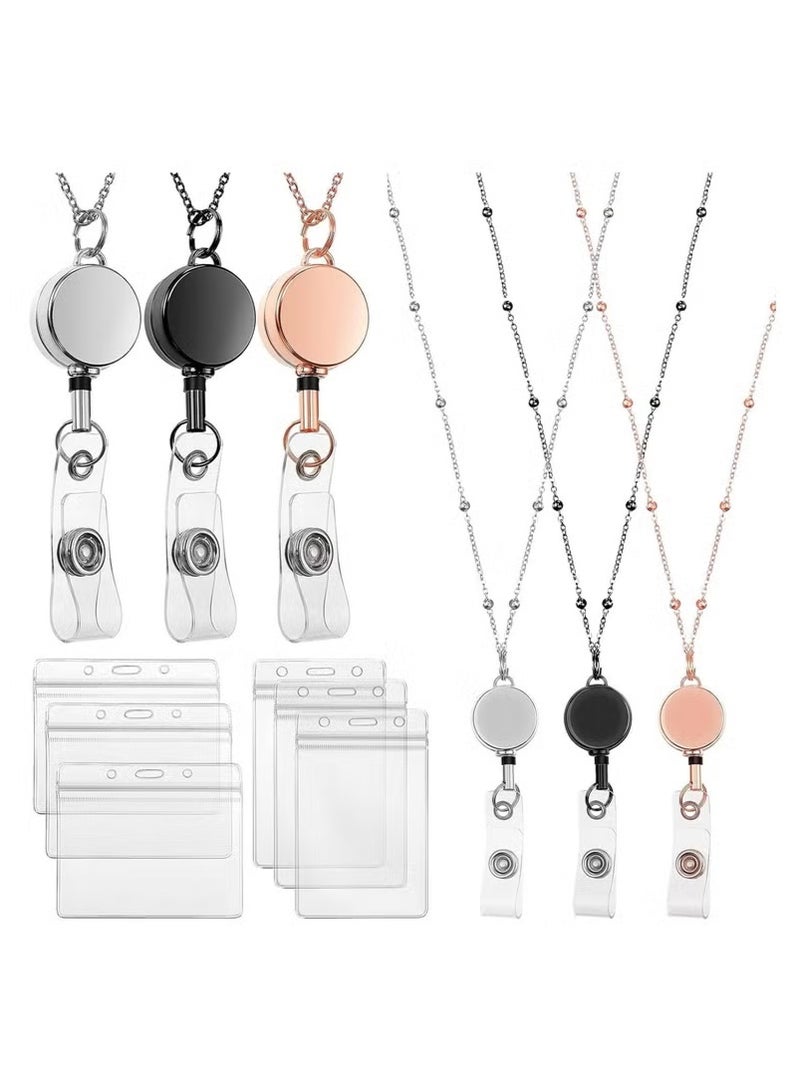 حامل شارة الهوية 3 قطع مع الحبل قابل للسحب مكتب العمل بطاقة الهوية حامل شارة الفولاذ المقاوم للصدأ للماء مجموعة لرخصة القيادة أو بطاقة الصحافة - Image 1