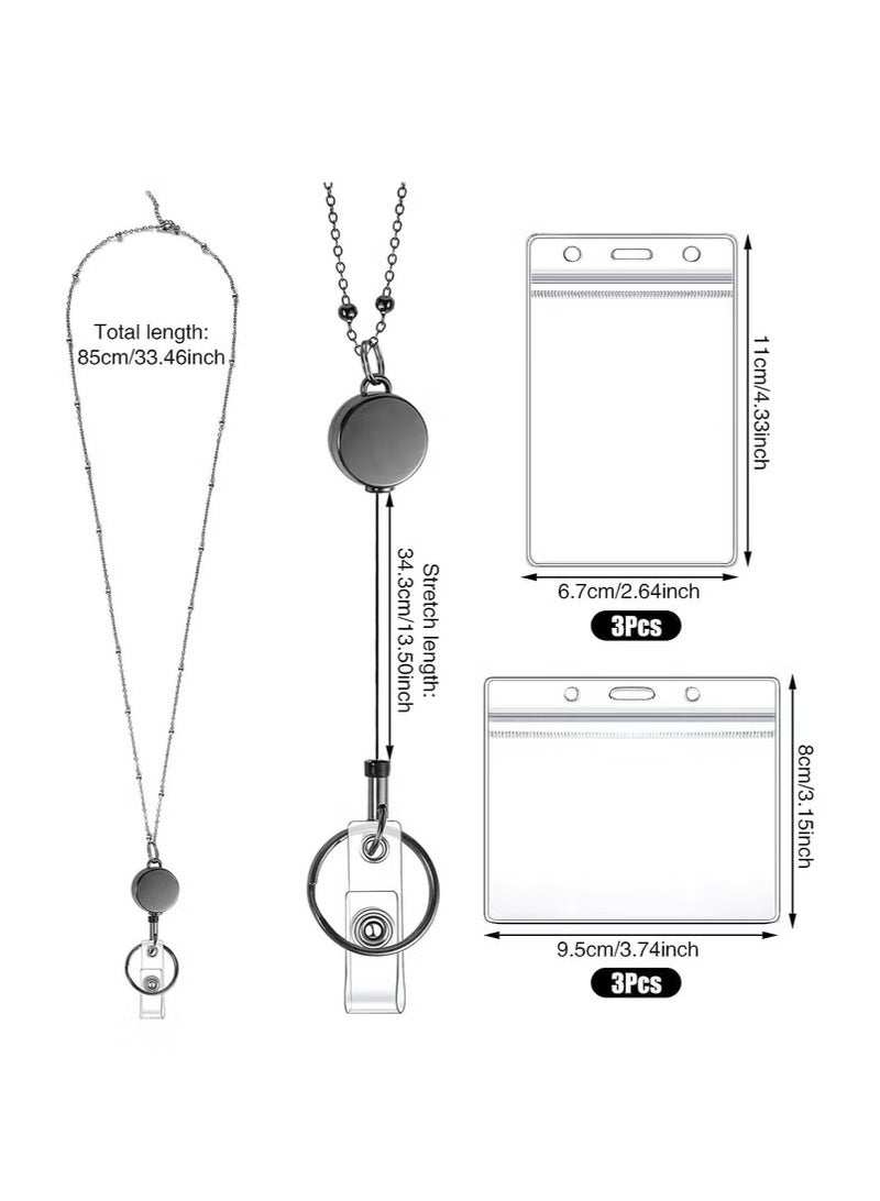 حامل شارة الهوية 3 قطع مع الحبل قابل للسحب مكتب العمل بطاقة الهوية حامل شارة الفولاذ المقاوم للصدأ للماء مجموعة لرخصة القيادة أو بطاقة الصحافة - Image 2
