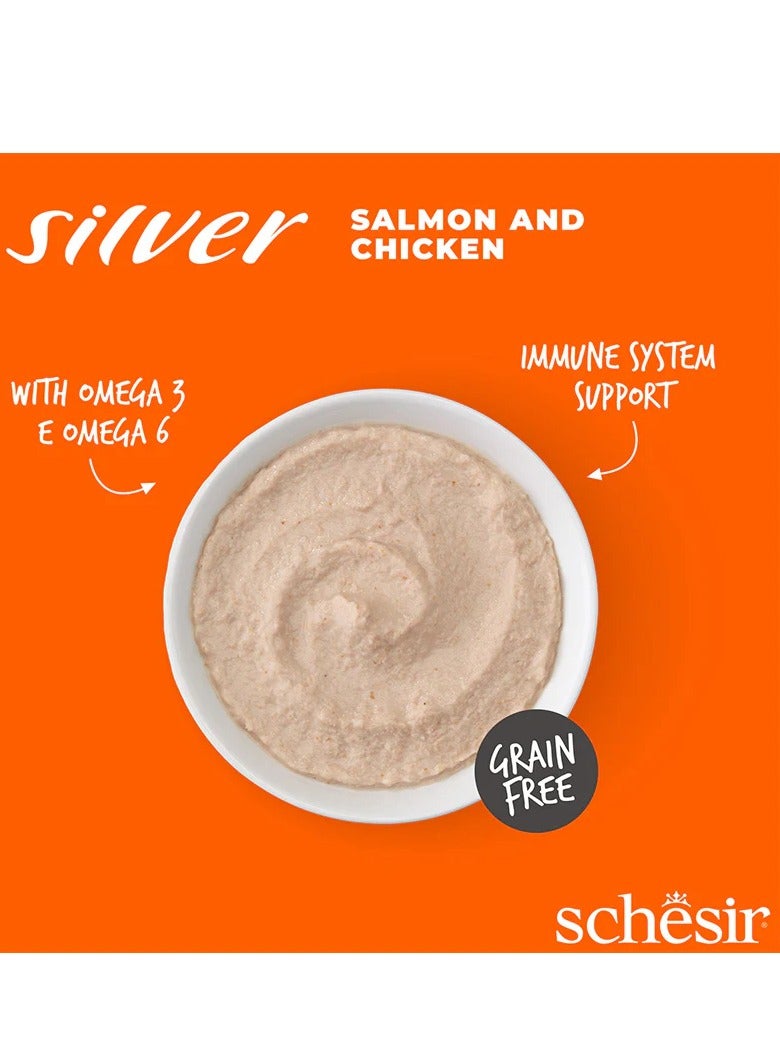 Schesir Set of 12pcs Silver Senior Cat Mousse with Salmon and Chicken Cat Wet Food 80g - Image 3