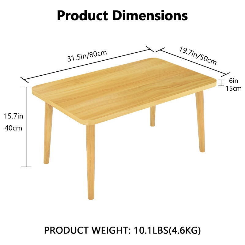 Funecy Square Coffee Table Low Table with 4 Solid Wood Sturdy Legs,Floor Table Desk for Sitting on The Floor,19.7"D x 31.5"W x 16"H Inches,Living Room/Toy room Furniture,Rental house Furniture(Natural) - Image 2