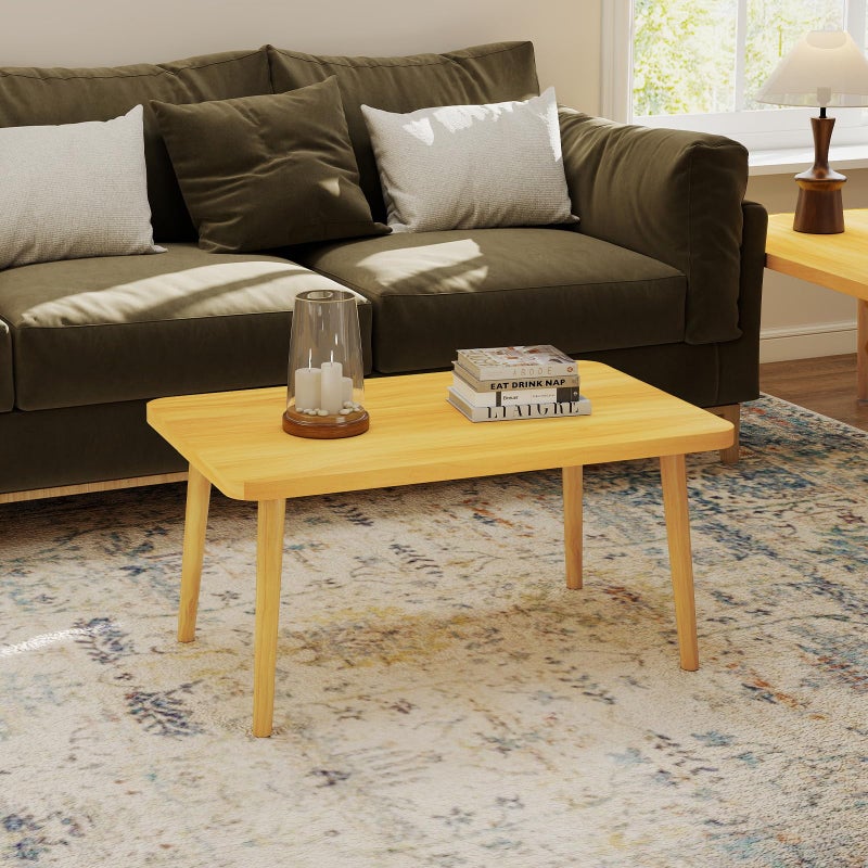Funecy Square Coffee Table Low Table with 4 Solid Wood Sturdy Legs,Floor Table Desk for Sitting on The Floor,19.7"D x 31.5"W x 16"H Inches,Living Room/Toy room Furniture,Rental house Furniture(Natural) - Image 3