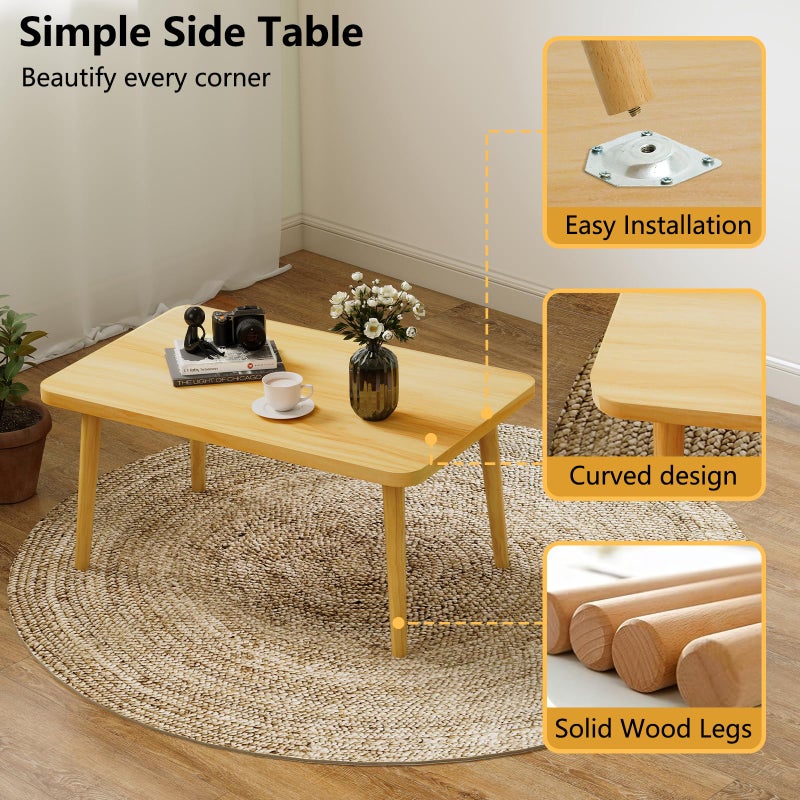 Funecy Square Coffee Table Low Table with 4 Solid Wood Sturdy Legs,Floor Table Desk for Sitting on The Floor,19.7"D x 31.5"W x 16"H Inches,Living Room/Toy room Furniture,Rental house Furniture(Natural) - Image 5
