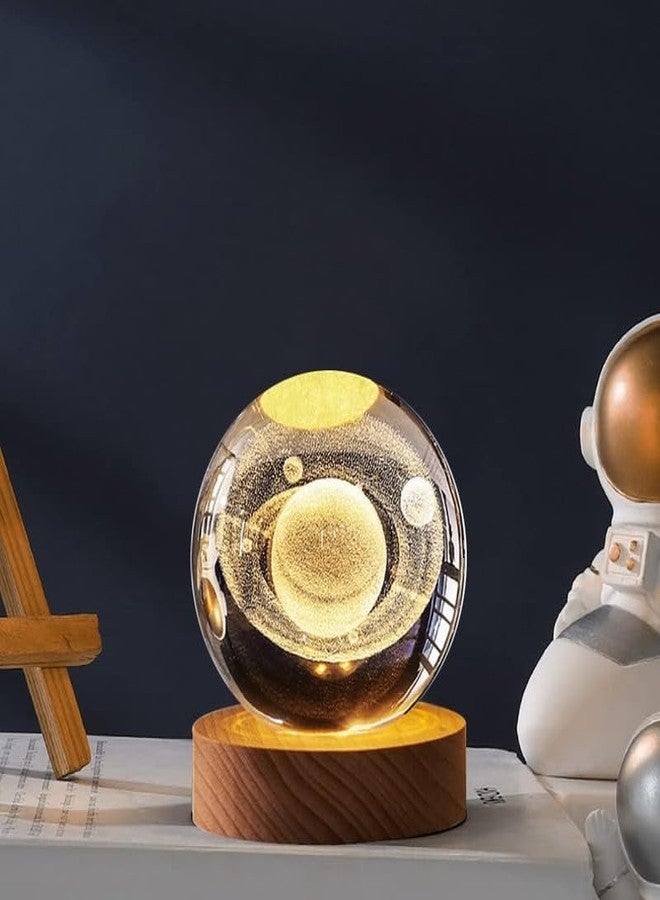Dhanuom 3D Galaxy Ball lamp USB Table Colorful LED Wooden Base Crystal Ball for Home Decoration Birthday Gift(1 PCS)(Saturn) - Image 1