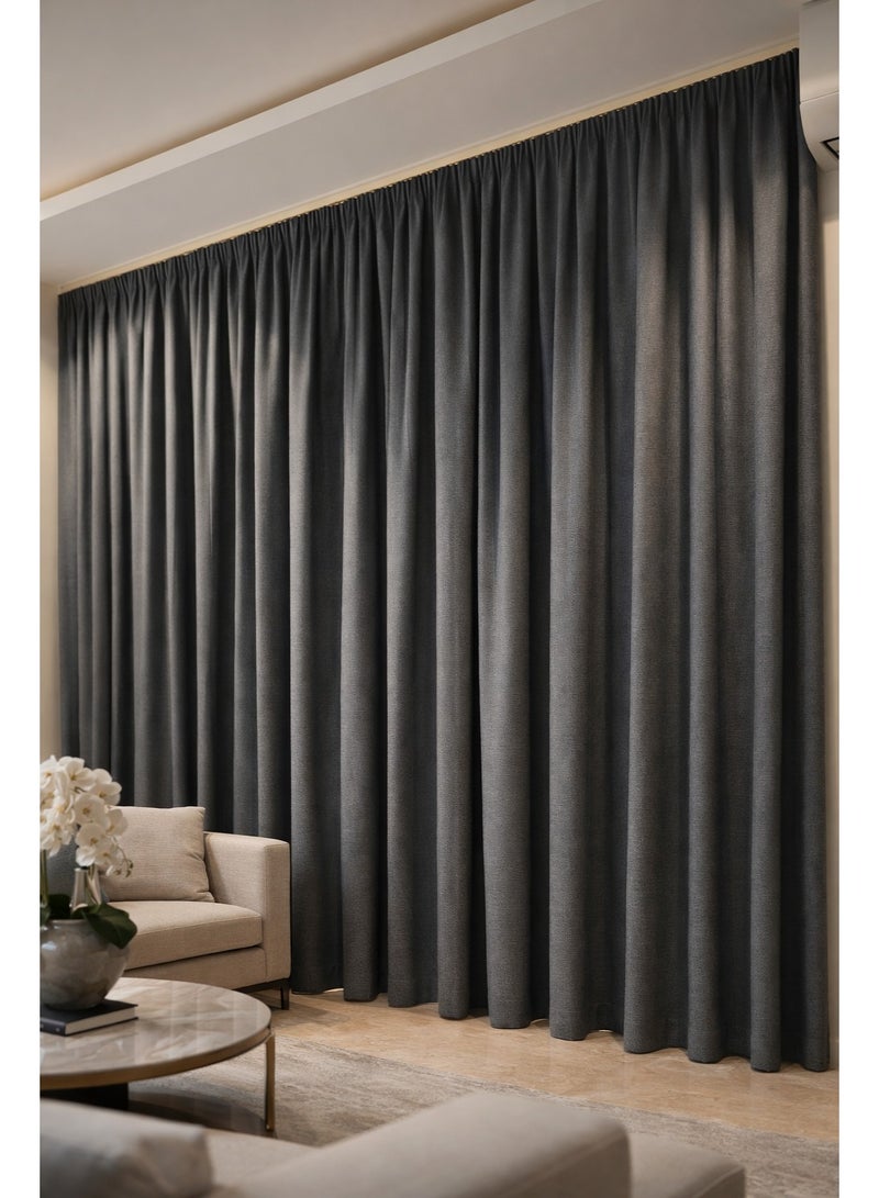 Modern Dark Grey Window Curtain with Accessories, Elegant Single Layer Fabric Drapes for Living Room Bedroom Home Office Privacy Light Control Home Decor Various SIzes