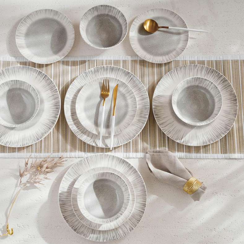 Pan Home طقم عشاء أكتسون 12 قطعة - أبيض ورمادي