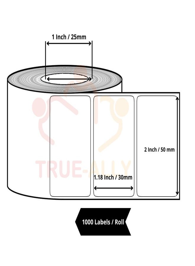True-Ally 50x30 Direct Thermal Barcode Label Sticker - 2 x 1.18 inches - 50mm x 30mm - 1000 Labels Per Roll - White Self Adhesive Sticker for Printing Barcoding (1 Roll per Pack (1000 Labels)) - Image 2