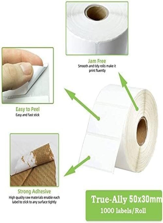 True-Ally 50x30 Direct Thermal Barcode Label Sticker - 2 x 1.18 inches - 50mm x 30mm - 1000 Labels Per Roll - White Self Adhesive Sticker for Printing Barcoding (1 Roll per Pack (1000 Labels)) - Image 3