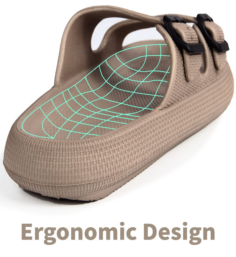 BenSorts Pillow Slippers for Women and Men Cute Rubber Sandal Adjustable Buckles Soft Slides Shower Spa Bath House Slippers Indoor Outdoor Khaki Men Size 8.5 9 9.5 Women Size 9.5 10 10.5 - Image 5