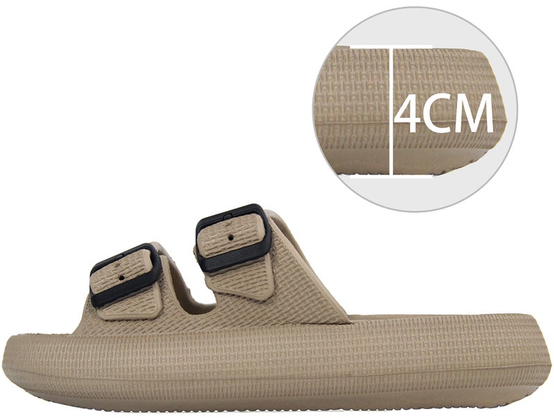 BenSorts Pillow Slippers for Women and Men Cute Rubber Sandal Adjustable Buckles Soft Slides Shower Spa Bath House Slippers Indoor Outdoor Khaki Men Size 8.5 9 9.5 Women Size 9.5 10 10.5 - Image 2