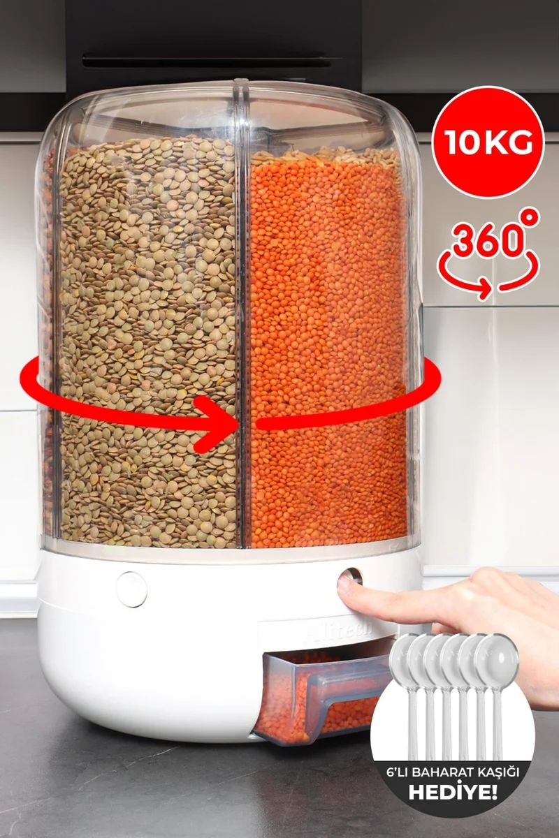 Pikas 10 kg Capacity Styles Food and Pulses, Storage Container, 6 Compartments, Organizer 360 Degree Rotatable, Spice Spoon Gift