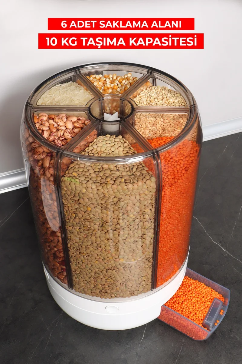 Pikas 10 kg Capacity Styles Food and Pulses, Storage Container, 6 Compartments, Organizer 360 Degree Rotatable, Spice Spoon Gift