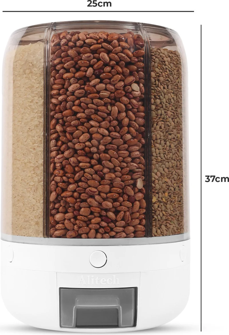 Pikas 10 kg Capacity Styles Food and Pulses, Storage Container, 6 Compartments, Organizer 360 Degree Rotatable, Spice Spoon Gift