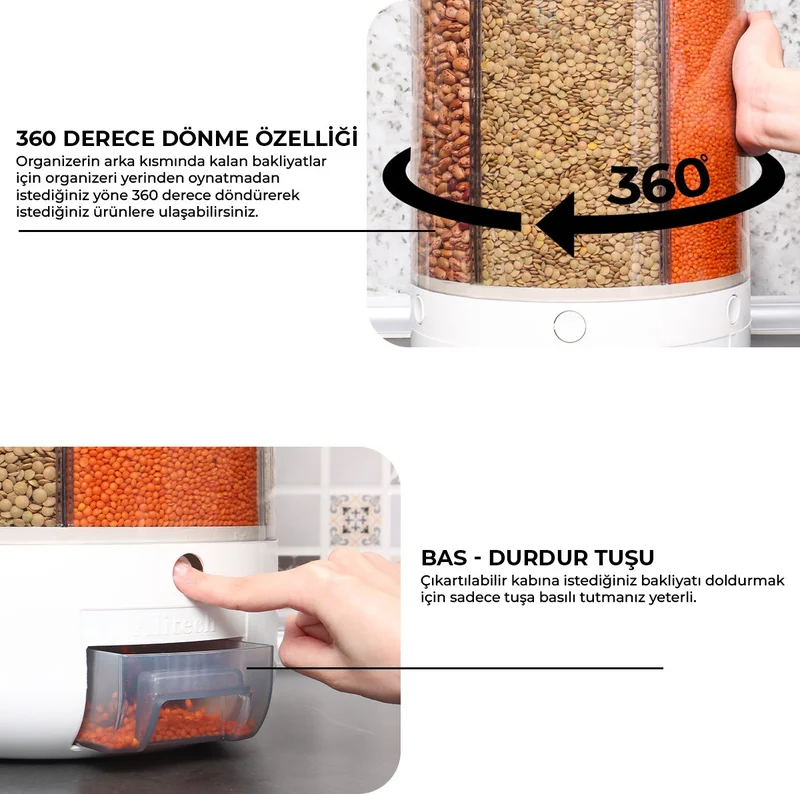 Pikas 10 kg Capacity Styles Food and Pulses, Storage Container, 6 Compartments, Organizer 360 Degree Rotatable, Spice Spoon Gift