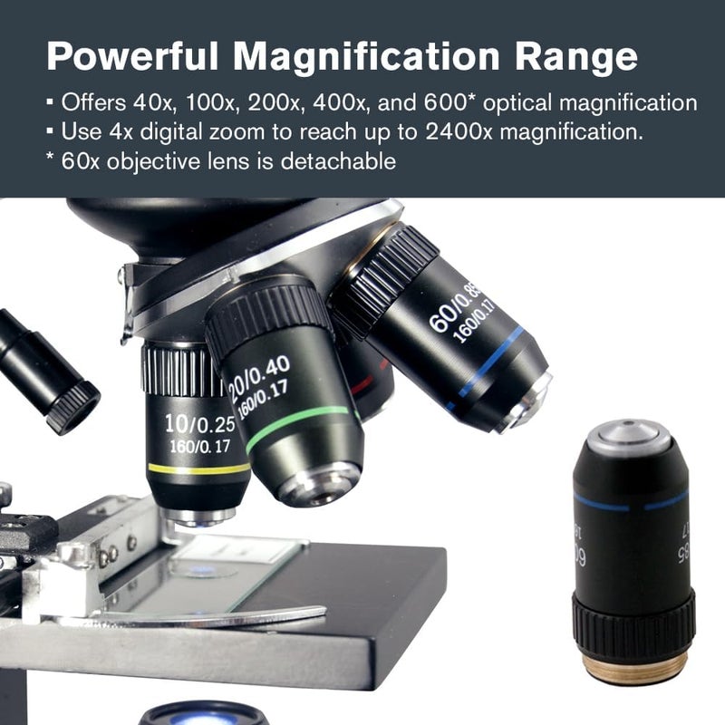 سلسترون مجهر رقمي LCD Celestron PentaView – مجهر بيولوجي مزود بكاميرا رقمية 5MP مدمجة، مرحلة ميكانيكية قابلة للتعديل، حقيبة حمل وبطاقة ذاكرة Micro SD سعة 4GB - Image 5