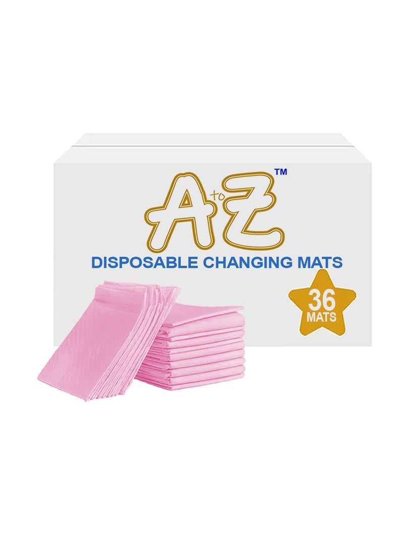 A TO Z A to Z - Disposable Changing Mat size (45cm x 60cm) Large- Premium Quality for Baby Soft Ultra Absorbent Waterproof - Pack of 36 - Pink - Image 1