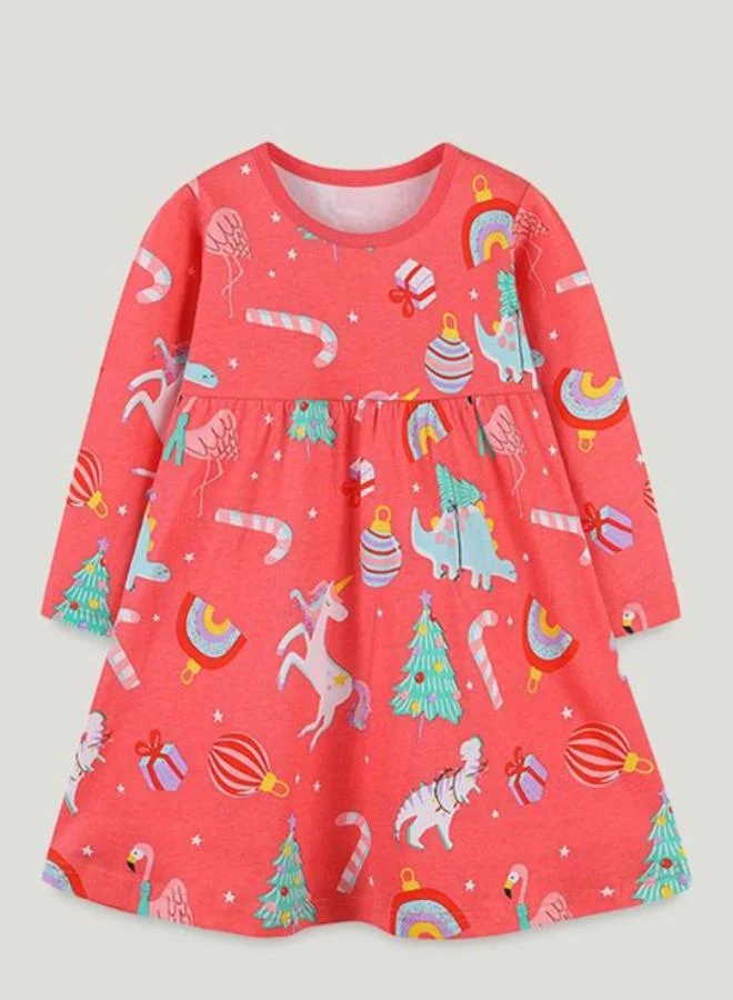 يونيكي Pink A-Line Crew Neck Printed Dress