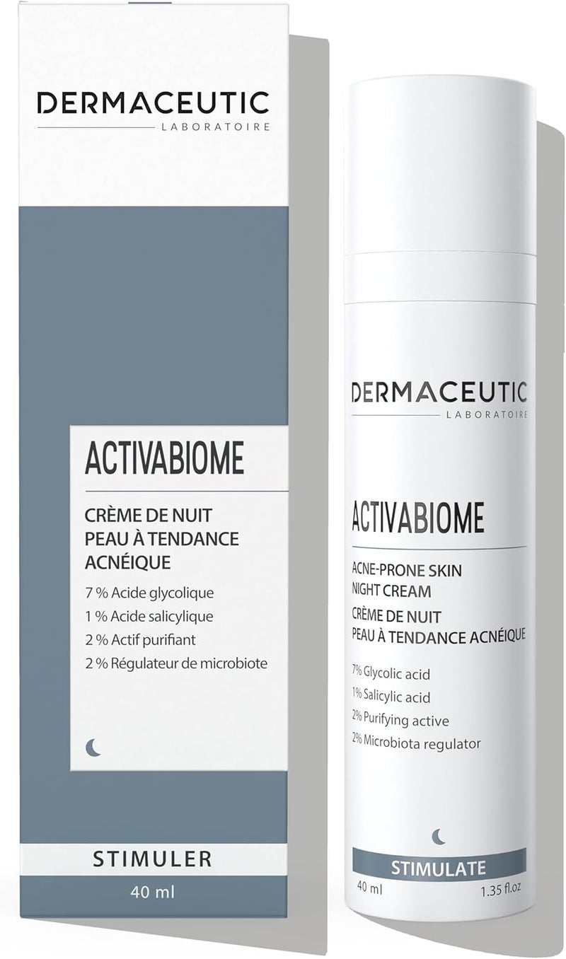Dermaceutic Activabiome Prone Skin Night Cream with Glycolic Acid Solution Microbiota Regulator Salicylic Acid and Purifying Active 40 ml