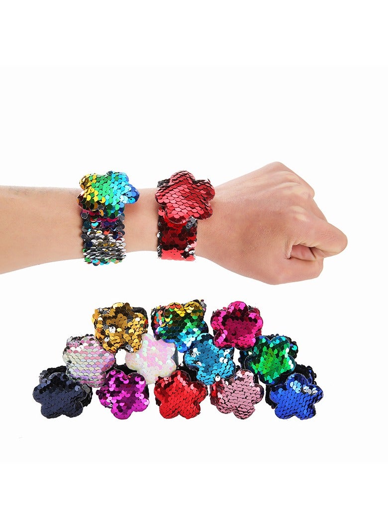 LOULUEN 12-Piece Star Sequin Slap Bracelet Set