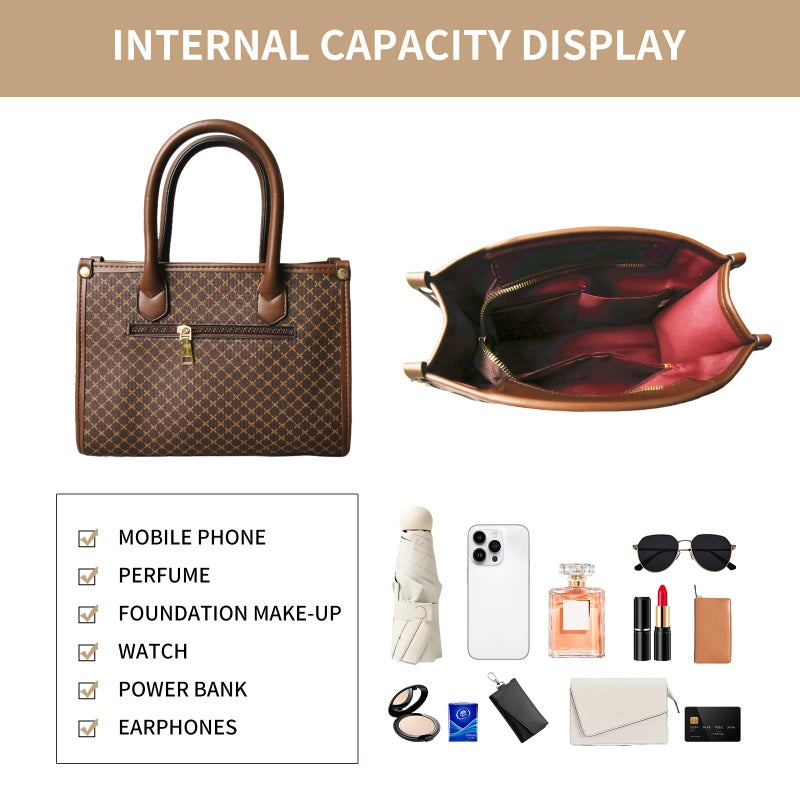 Tigpoy 3pcs Purses and Handbags Set for Women, Top-Handle Tote, Satchel Shoulder Bag & Matching Wallet, Vegan Leather Crossbody Hobo Bag (Coffee) - Image 3