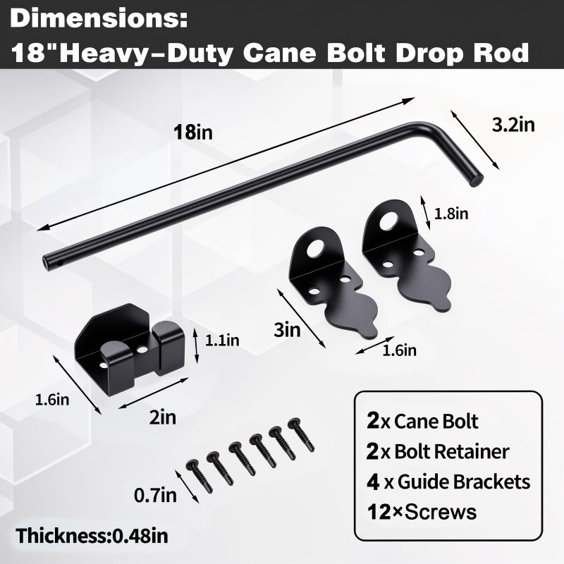 SHANDERBAR 2 Pack 18" Heavy Duty Cane Bolt Gate Drop Rod Stopper Hardware,Wrought Iron Gate Ground Latches for Wood Metal Vinyl Fences Double Doors,Drop Pin Lock for Holding Gates to The Ground, Black Finish - Image 2