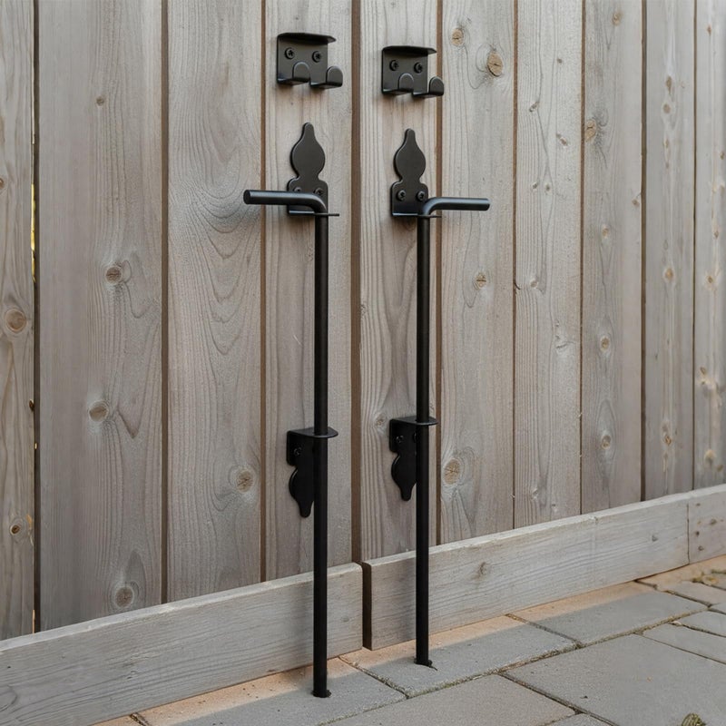 SHANDERBAR 2 Pack 18" Heavy Duty Cane Bolt Gate Drop Rod Stopper Hardware,Wrought Iron Gate Ground Latches for Wood Metal Vinyl Fences Double Doors,Drop Pin Lock for Holding Gates to The Ground, Black Finish - Image 1