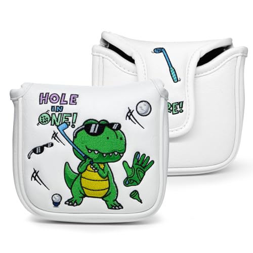 Acebirdie Golf Mallet Putter Headcover Premium Leather Golf Club Protector Mallet Putter Cover with Magnetic Closure for Most Brand Golf Blade Putter Cover Dinosaur - Image 1
