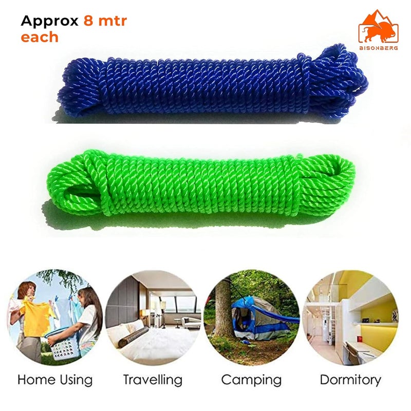 BISONBERG Washing line Nylon Rope for Hanging Clothes Multicolor Hanging Rope for Both Indoor and Outdoor Purpose Approx 8 Meter Length Pack of 2 - Image 4