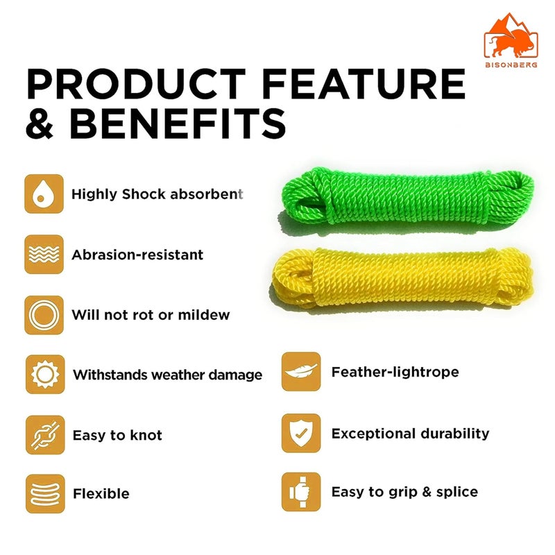 BISONBERG Washing line Nylon Rope for Hanging Clothes Multicolor Hanging Rope for Both Indoor and Outdoor Purpose Approx 8 Meter Length Pack of 2 - Image 5