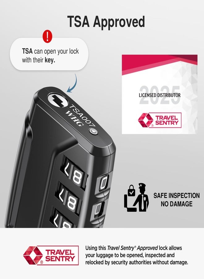 Puroma TSA Approved Luggage Locks, 4 Digit Combination Travel Locks Resettable Code Lock with Zinc Alloy Body for Suitcase, Toolbox, Backpack, Bag, Gym Locker (Black) - Image 2