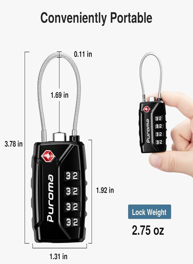 Puroma TSA Approved Luggage Locks, 4 Digit Combination Travel Locks Resettable Code Lock with Zinc Alloy Body for Suitcase, Toolbox, Backpack, Bag, Gym Locker (Black) - Image 4