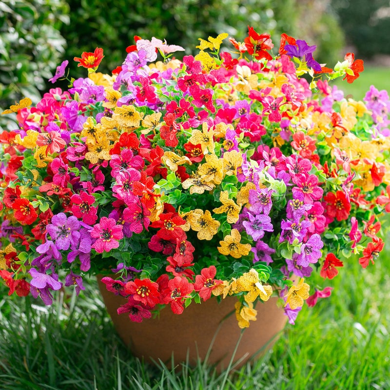 florisso Artificial Fake Plants Flowers for Outdoor Outside Spring Summer Decoration 12 Bundles Faux Silk Colorful Mix Daisy UV Sun Resistant Realistic for Porch Patio Home Planter Window Box Yard