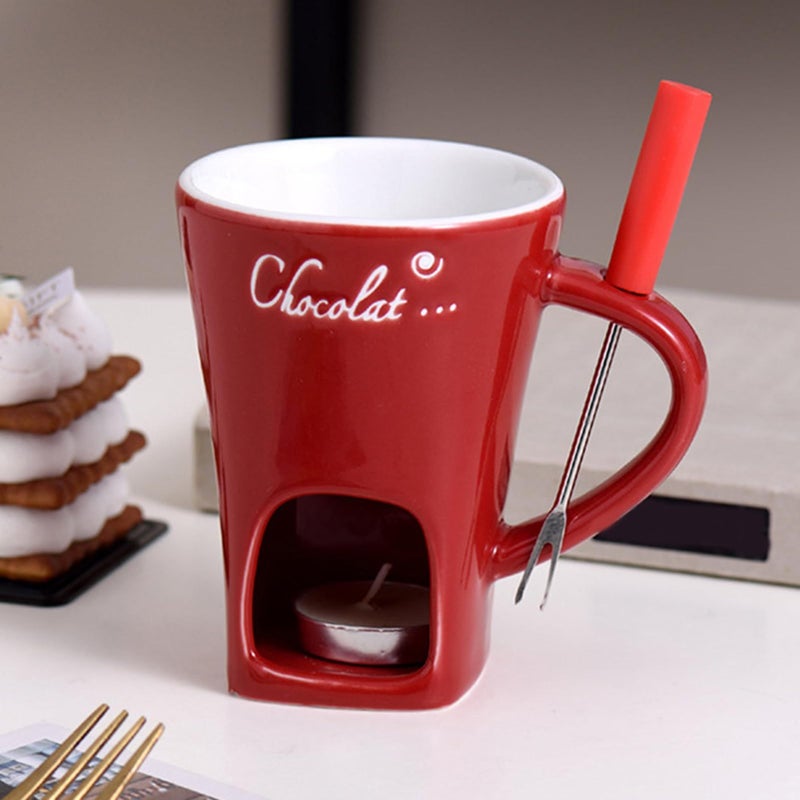 Red Ceramic Chocolate Fondue Mug Melting Pot for Cheese Candy Seafood Sauce Party - Image 4