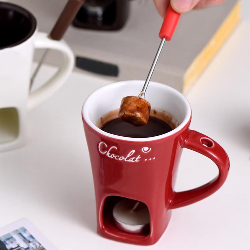 Red Ceramic Chocolate Fondue Mug Melting Pot for Cheese Candy Seafood Sauce Party - Image 3