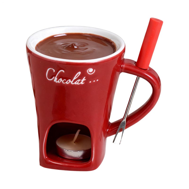 Red Ceramic Chocolate Fondue Mug Melting Pot for Cheese Candy Seafood Sauce Party - Image 2