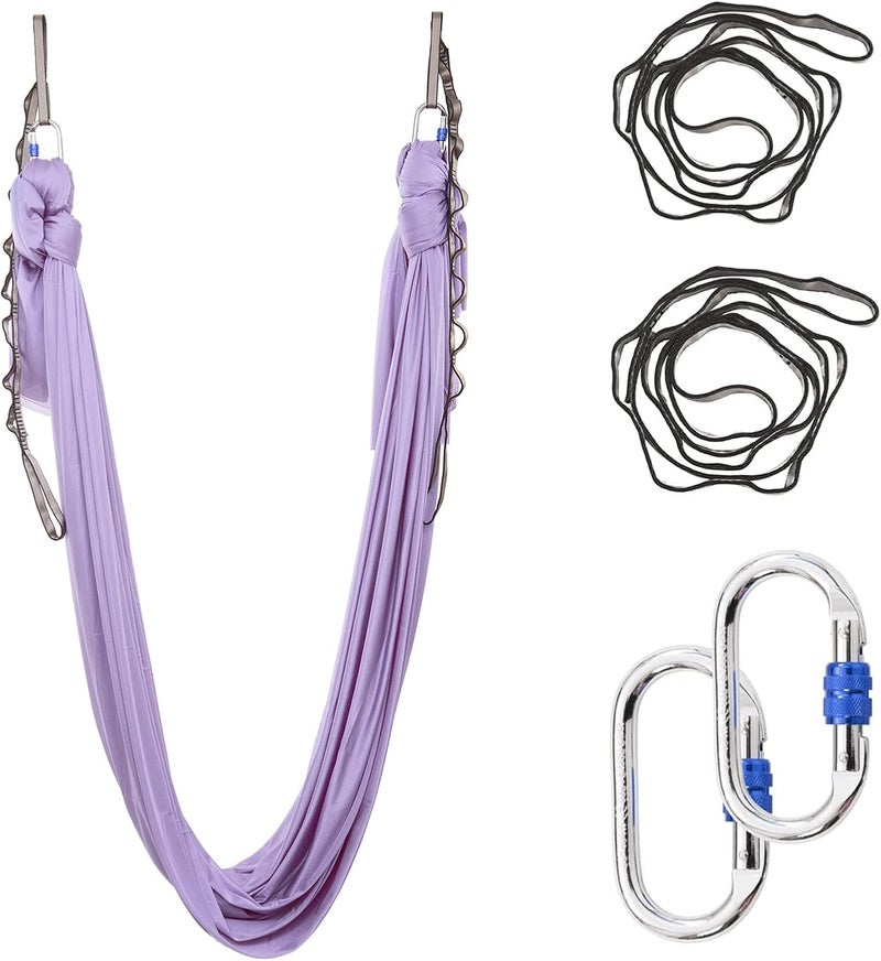 SKYPHAROS 5.5 Yards Aerial Silks Yoga Swing Set - Aerial Yoga Hammock Kit Anti-Gravity Flying for Fitness, Low/Non Stretch Nylon Tricot Fabric Hardware Included for Dance - Image 1