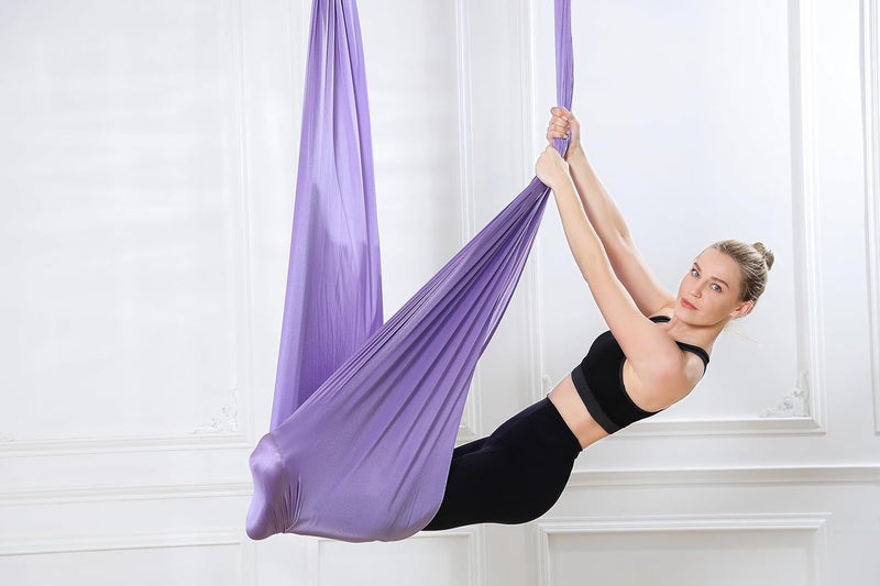 SKYPHAROS 5.5 Yards Aerial Silks Yoga Swing Set - Aerial Yoga Hammock Kit Anti-Gravity Flying for Fitness, Low/Non Stretch Nylon Tricot Fabric Hardware Included for Dance - Image 5