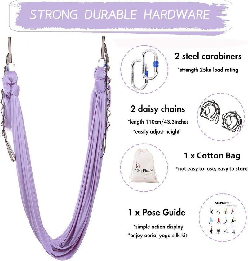 SKYPHAROS 5.5 Yards Aerial Silks Yoga Swing Set - Aerial Yoga Hammock Kit Anti-Gravity Flying for Fitness, Low/Non Stretch Nylon Tricot Fabric Hardware Included for Dance - Image 2