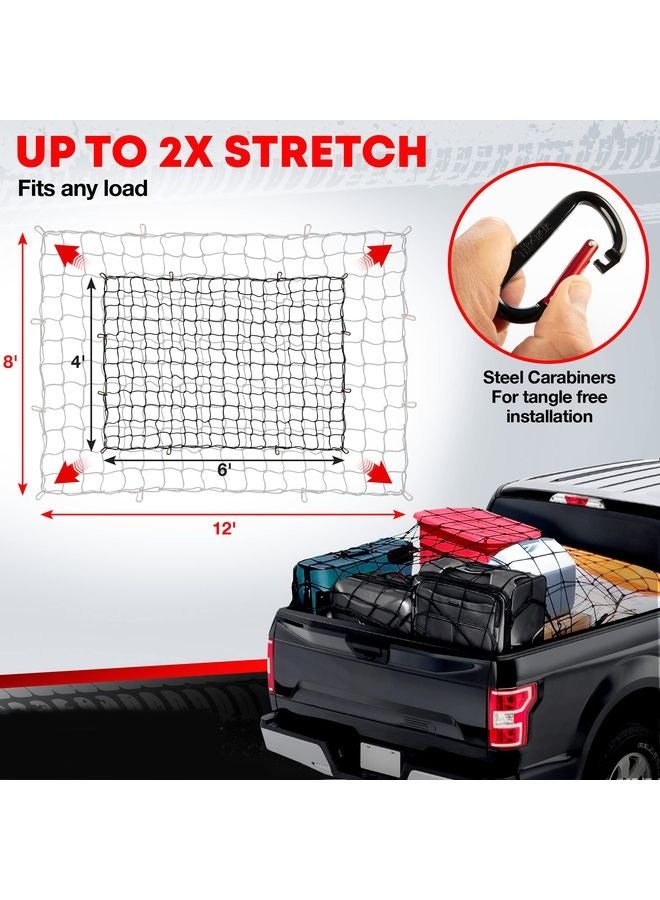 HOMESTAR Cargo Net for Pickup Truck Bed (4' x 6' Stretches to 8' x 12') Heavy Duty Pickup Truck Bed Accessories - 12 Metal Carabiners, Bungee Mesh Accessory with Strap Hooks for SUV, Trailer Tarp - Image 2