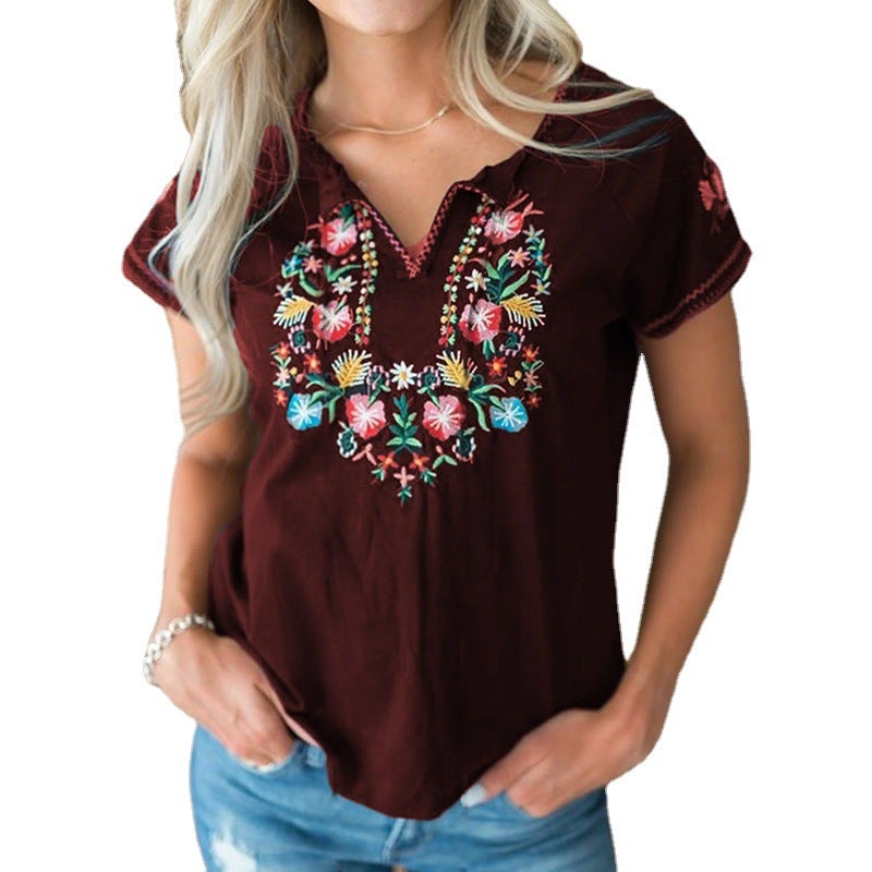 Spot 2022 summer foreign trade hot selling European and American style spring and summer women's retro printing short-sleeved T-shirt black L - Image 4