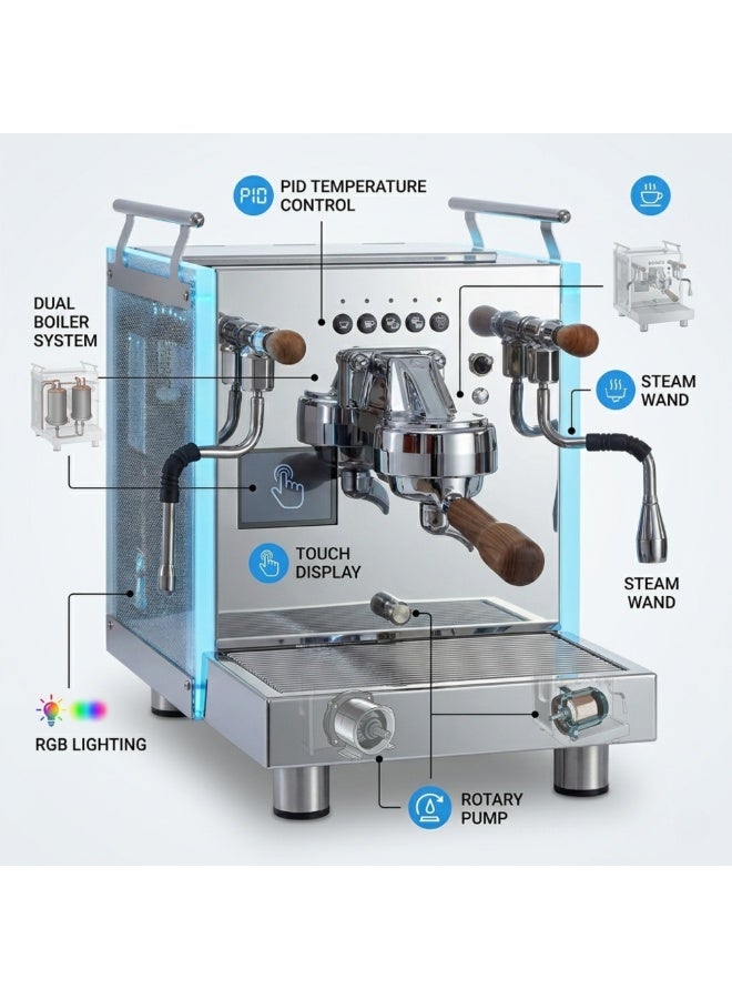 Bezzera Matrix Espresso Coffee Machine | Dual Boiler PID System | Semi Automatic Lever & Volumetric | Touch Display | Stainless Steel AISI 304 | Home & Commercial Coffee Maker - Image 4