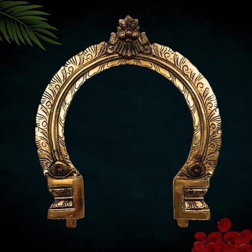 Bhunes Brass Prabhavali Halo Frame for Murti, Decorative Aura Arch for Ganesh Krishna Laxmi Shiva Parvati Vishnu Lakshmi Idol Pooja Temple Decor, Gold, 11 Inch, 1 Piece - Image 1