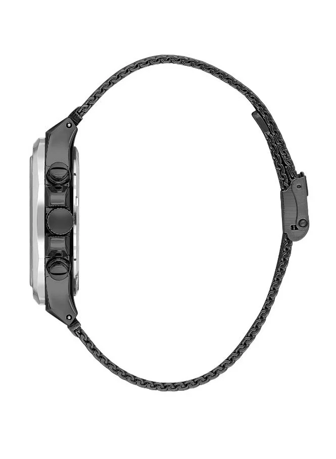 DANIEL KLEIN Men's Mesh Band Black and Silver Alloy Case Analog Blue Round Double Layer Dial Japanese Quartz Exclusive 50 Meters Water Resistant