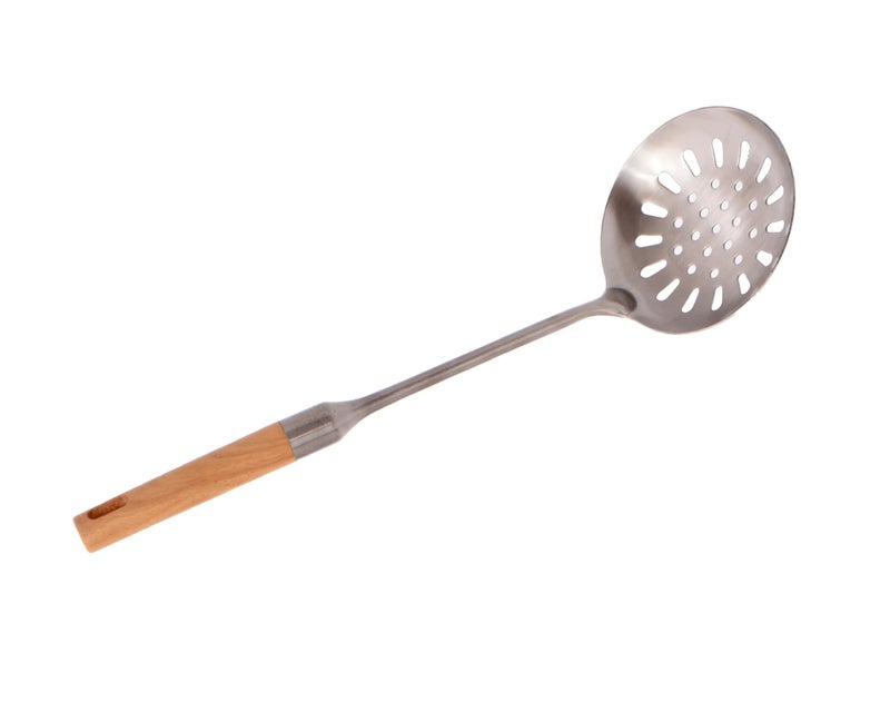 Stainless Steel Skimmer Spoon with Wooden Handle, Kitchen Strainer Ladle - Image 2