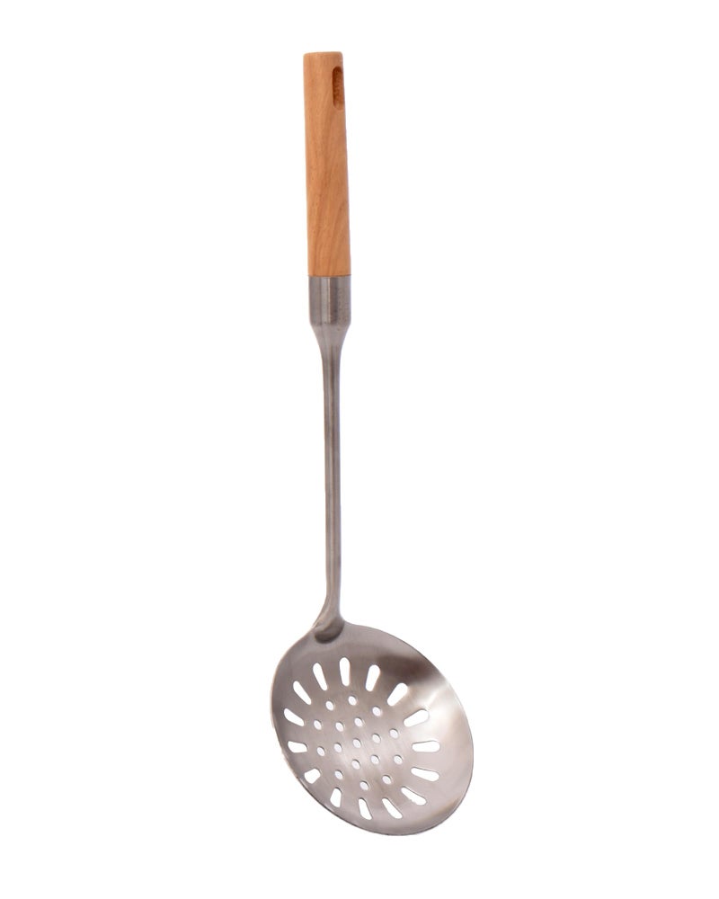 Stainless Steel Skimmer Spoon with Wooden Handle, Kitchen Strainer Ladle - Image 1