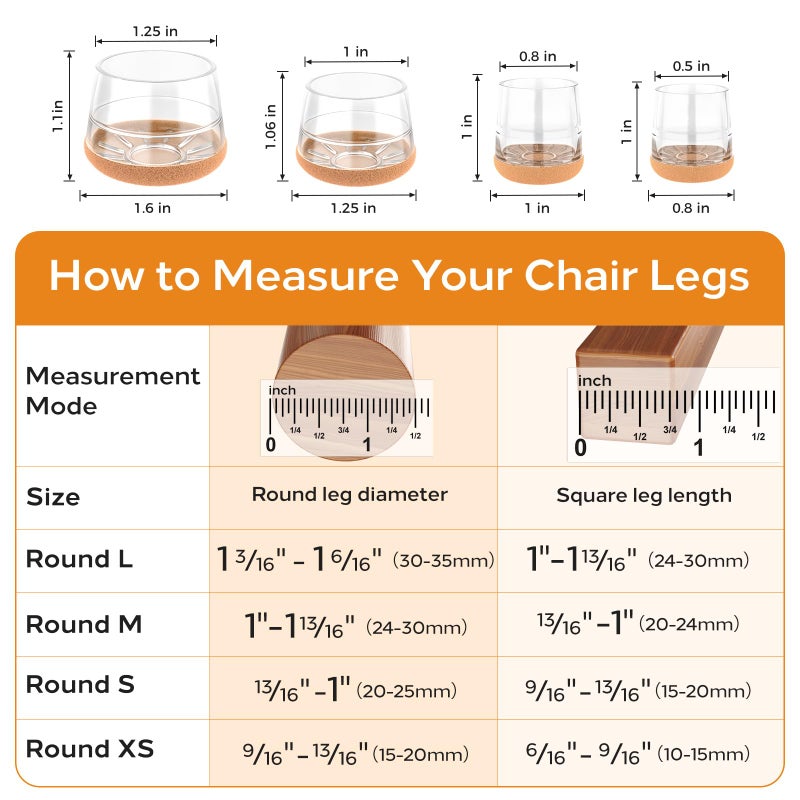 Yomanta 24 Pcs Silicone & Felt Chair Leg Floor Protectors For Hardwood Floors - Furniture Pads  Chair Leg Covers/Cups - No Noise & Scratch-Proof - Round Xs (Fits 9/16"" - 13/16"" / 15-20Mm)  Clear - Image 2