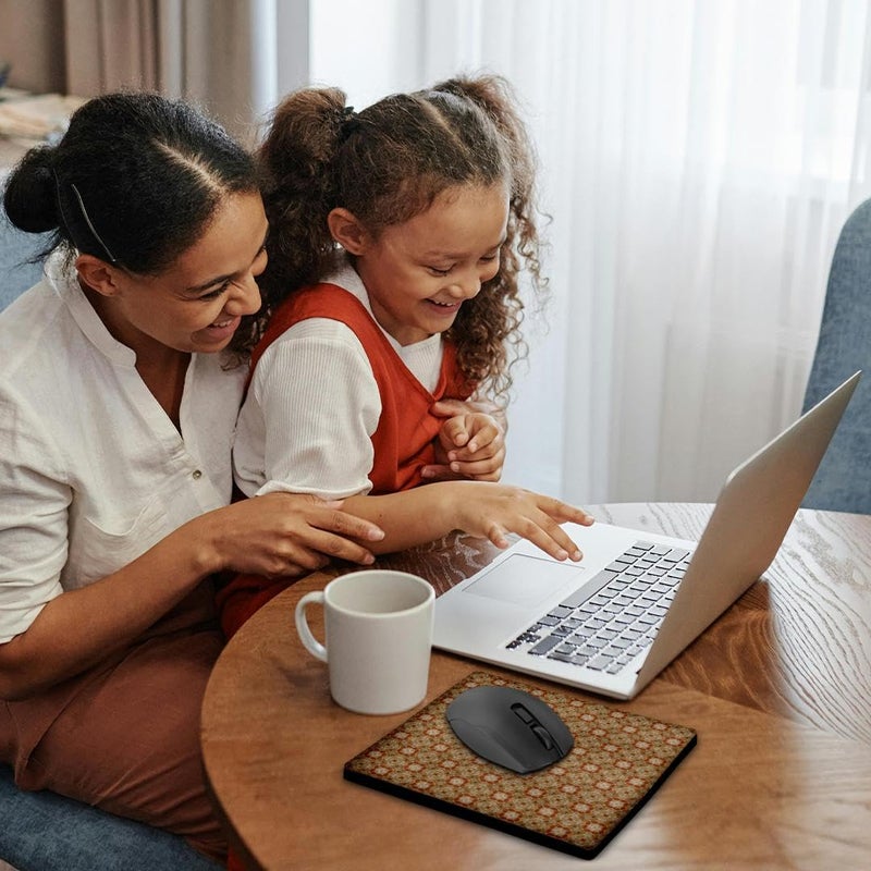 3dRose LLC 8 x 8 x 0.25 Inches Mouse Pad, Taupe/Deep Brown/Orange/Cream Small Interwoven Geometric Shapes (mp_63932_1) - Image 2