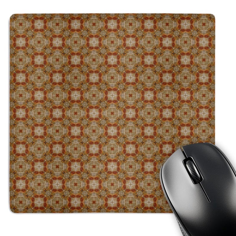 3dRose LLC 8 x 8 x 0.25 Inches Mouse Pad, Taupe/Deep Brown/Orange/Cream Small Interwoven Geometric Shapes (mp_63932_1) - Image 1