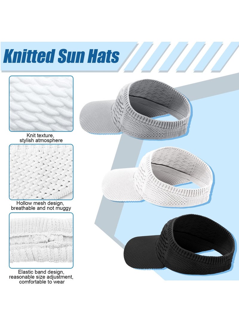SYOSI SYOSI 3 Pcs Women Sun Visor Hat, Knitted Elastic Sports Hat for Women Summer UV Protection Sun Visor Hat Empty Top Quick-drying Golf Hat (Black, White, Gray)  - Image 2